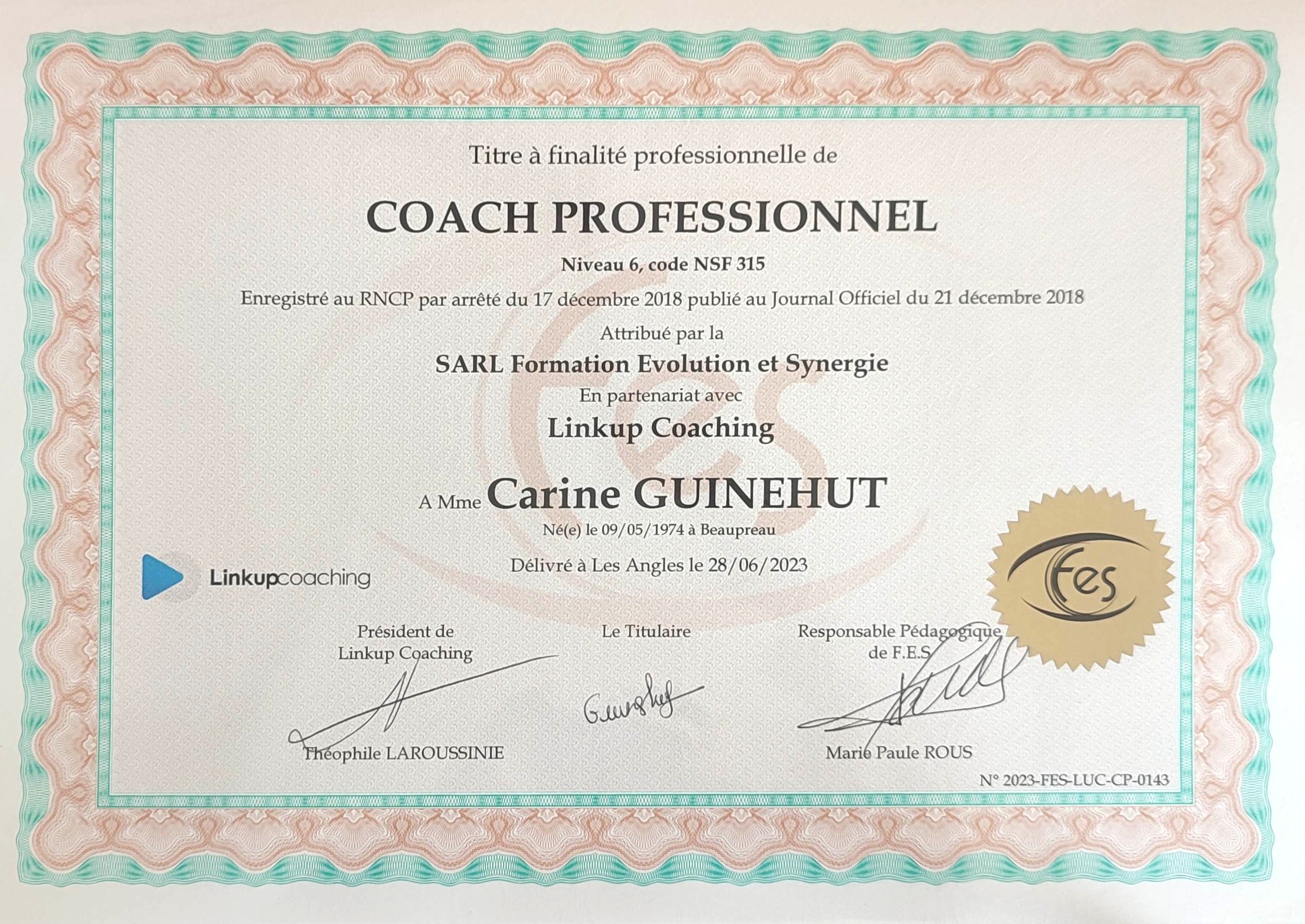 CERTIFICATION COACH PROFESSIONNEL CARINE GUINEHUT
